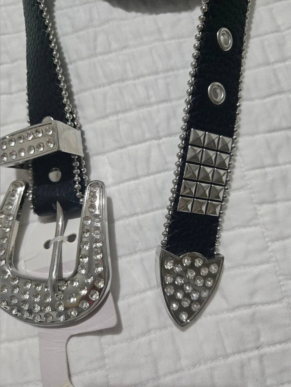 Black Crystal Accent Women’s Belt with Silver Buckle